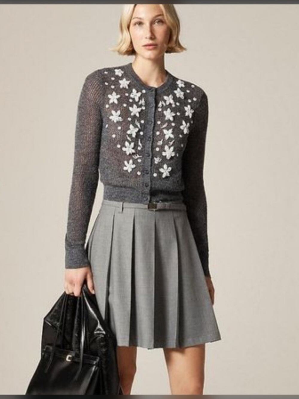 J.Crew Loose-knit cardigan with floral embellishments